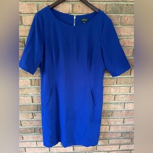 Tahari Arthur S. Levine Royal Blue Gold Zipper Fitted Dress – Size 16